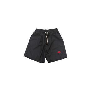 Romwe Shorts Black Drawstring Polyester Embroidered Rose Patch Large